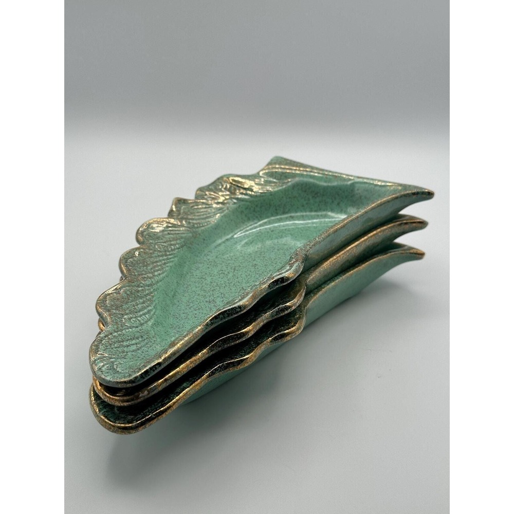 Vintage MCM California Originals Green Ceramic Leaf Serving Dishes — Set of 3